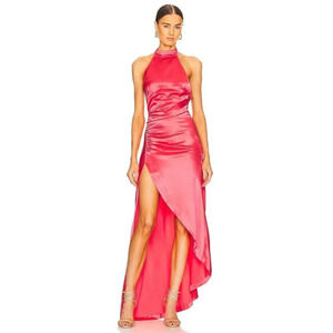 Retrofete Sabrina Satin Dress in Coral Large New Womens Long Gown Midi